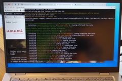 Photograph of Randy’s Chromebook where DDEV’s busy running a triumphant Composer install.