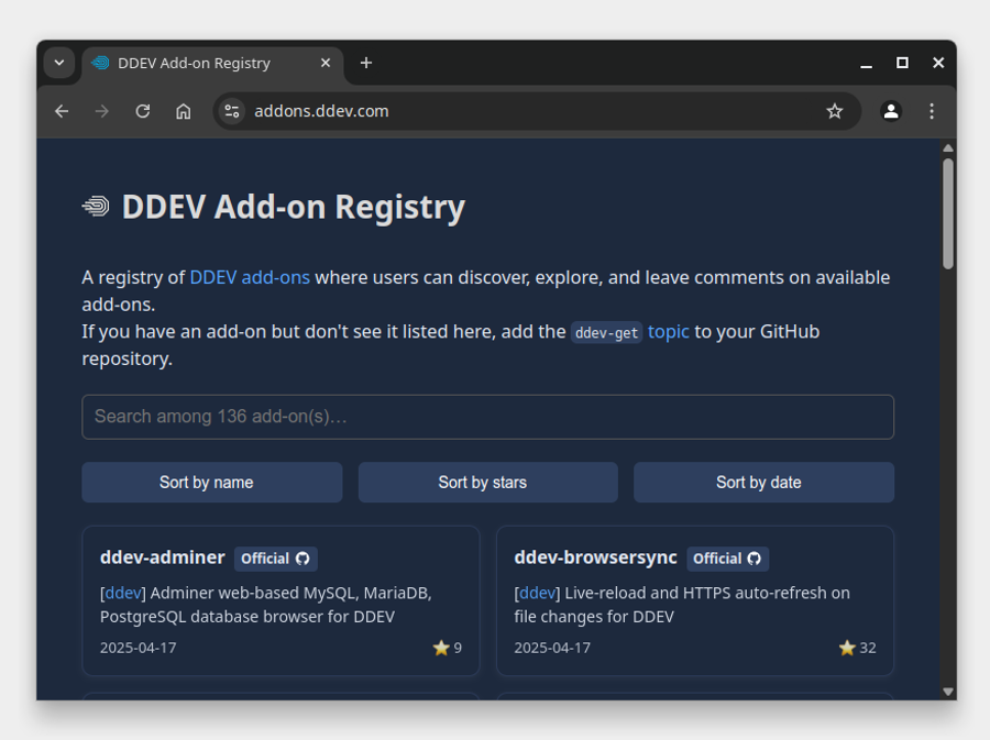 DDEV Add-on Registry website