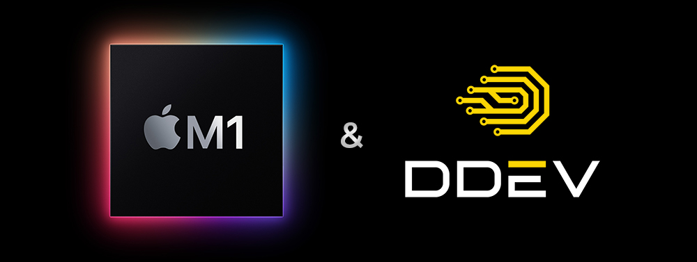 Apple M1 logo and DDEV logo side by side
