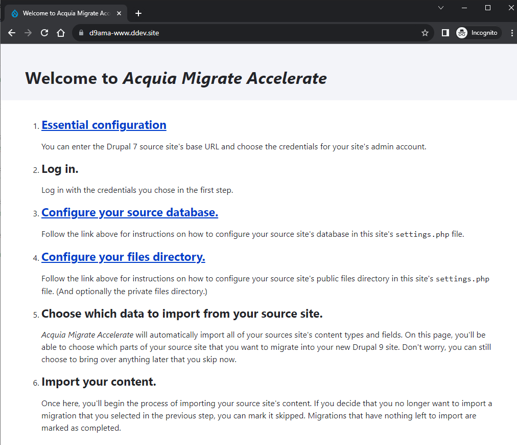 Acquia Migrate: Accelerate (AM:A) Ready For Configuration! 