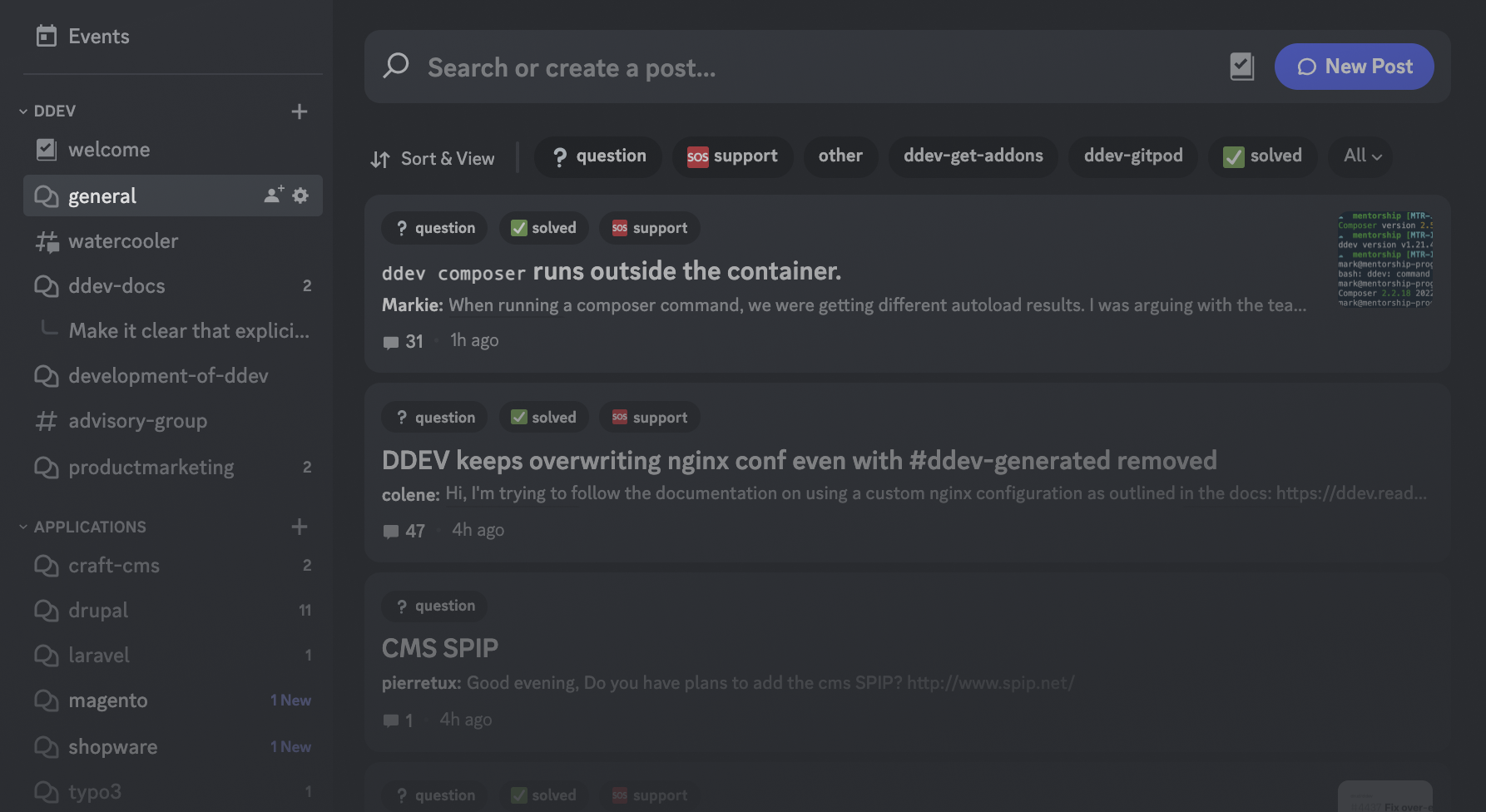 Screenshot of Discord server, with several active Q&A channels